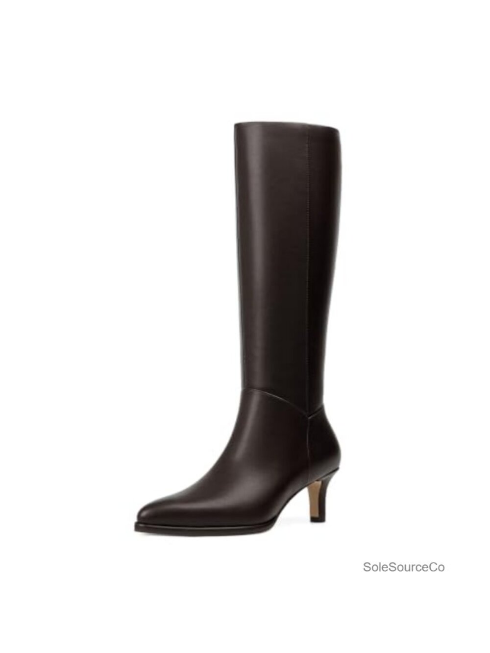 QIY Women's Knee High Boots Kitten Heel Pointed Toe Faux Leather